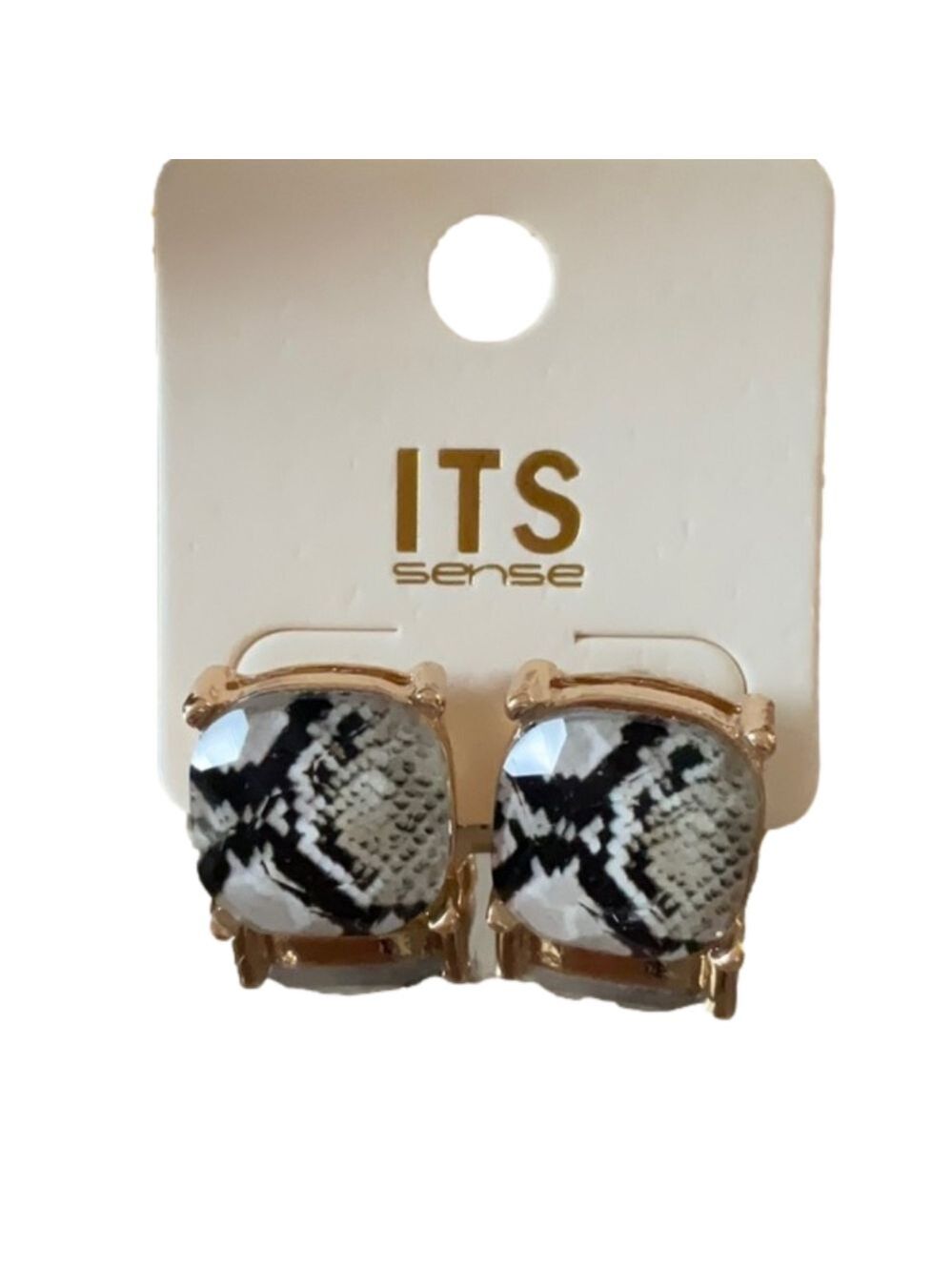 Glass Cushion Post Earrings Snake 3D
